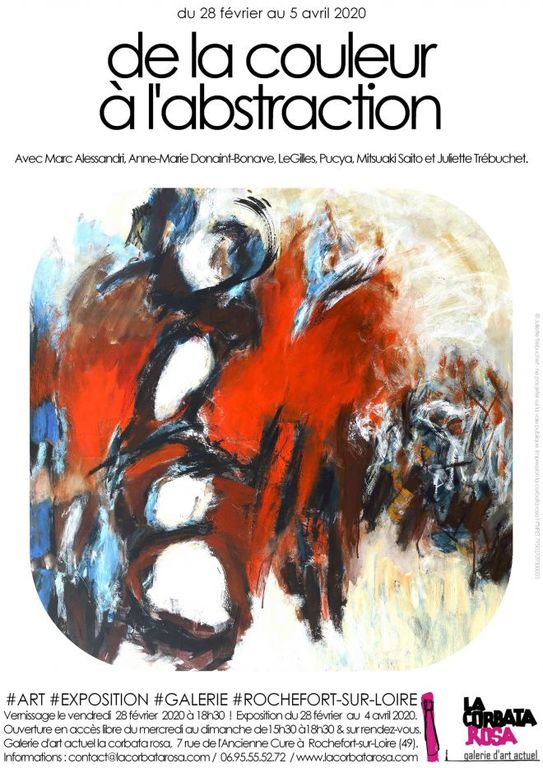 Affiche de l'exposition collective avec Juliette Trébuchet : De la couleur à l'abstraction à Rochefort sur Loire