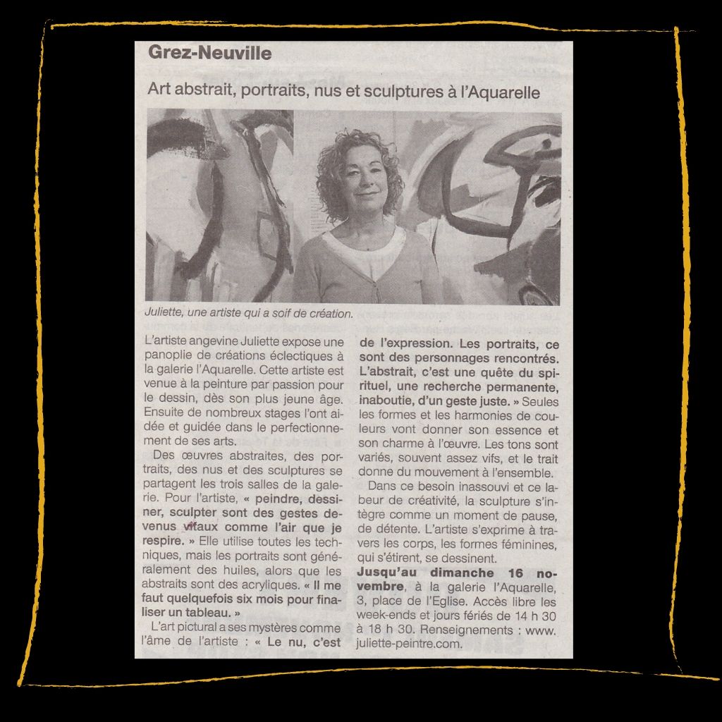 Article de presse sur Juliette Trébuchet artiste à angers art abstrait, nus et sculpture