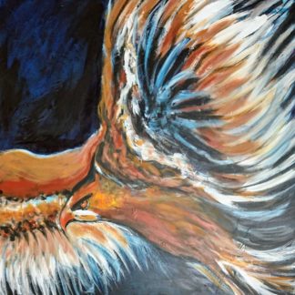 "Vol de l'aigle, haut ! Poussant ses ailes dans le flux d'air chaud et caressant" Dim 100x100, par l'artiste peintre Juliette Trébuchet